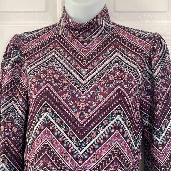 Live To Be Spoiled Chevron Print Boho Long Sleeve Dress Women’s Size S - Picture 6 of 13